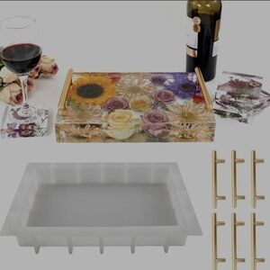Rectangle DEEP Chacuterie Board Mold 12 X 8 Inch + Coasters & Tray Handles